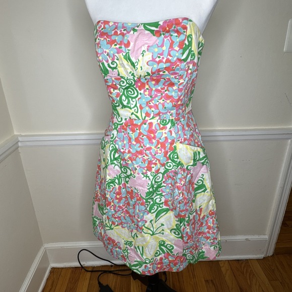 Lilly Pulitzer Blossom Resort White Mariposa Floral Strapless Fit Flare Dress 6 - Picture 2 of 12